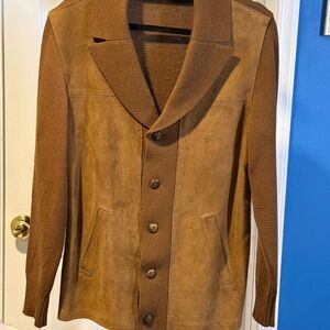 Vintage Men's Brown Sweater Jacket with real suede size 44